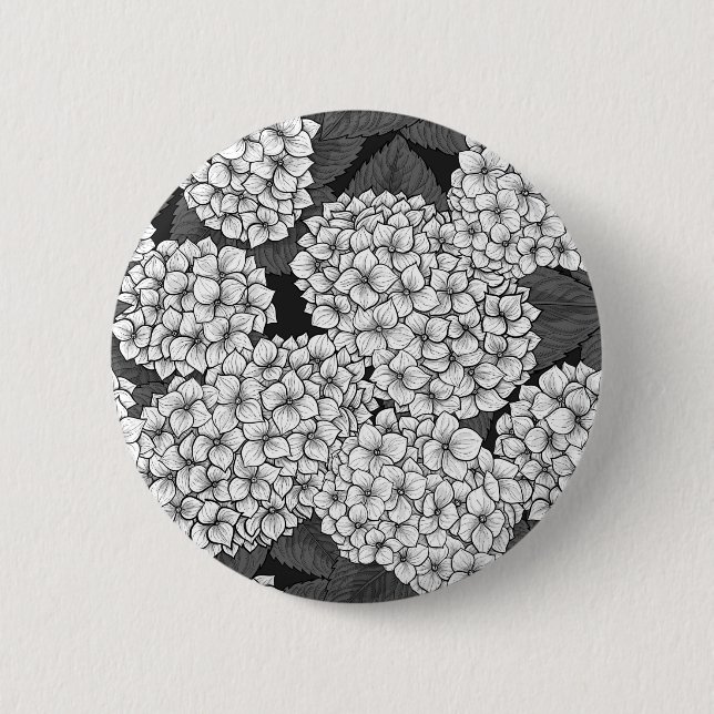 White hydrangea 2 inch round button (Front)