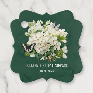 White Hydrangea and Butterfly Bridal Shower Favour Tags