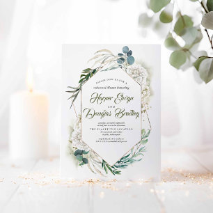White Hydrangea and Greenery Rehearsal Dinner Invitation
