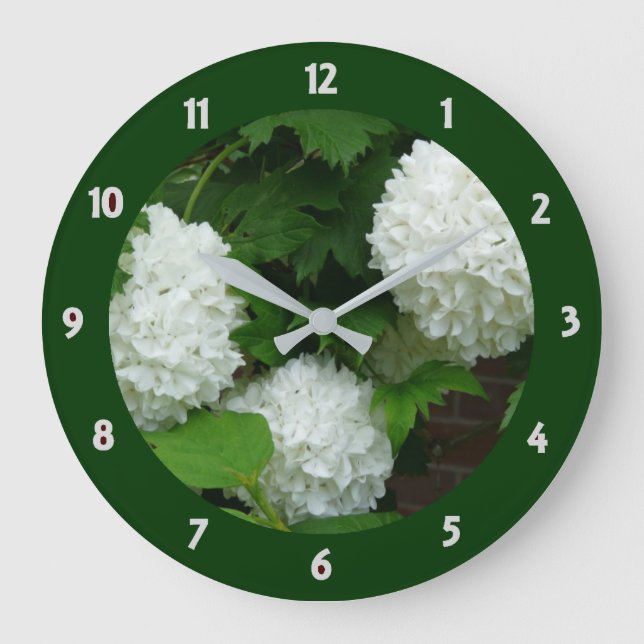 White Hydrangea Annabelle Flowering Plant Floral Large Clock (Front)