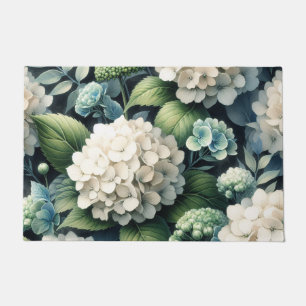 White Hydrangea Botanical Painting Doormat