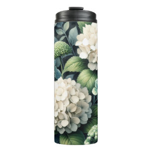 White Hydrangea Botanical Painting Thermal Tumbler