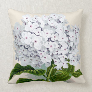 White Hydrangea Botanical Print Throw Pillow