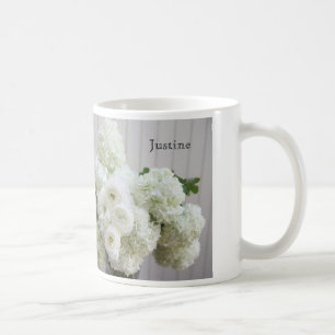 White hydrangea bouquet coffee mug