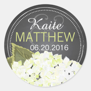 White Hydrangea Chalkboard Wedding Label