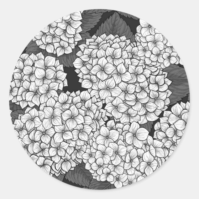 White hydrangea classic round sticker (Front)