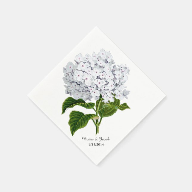 White Hydrangea Custom Wedding Napkins (Corner)