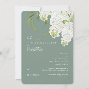  White Hydrangea Dark Sage Rounded Bridal Shower  Invitation