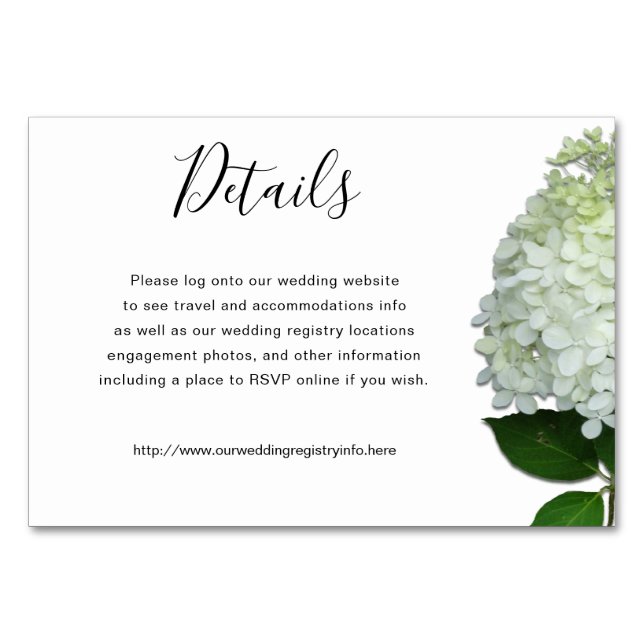 White Hydrangea Details Enclosure Website Card (Front)