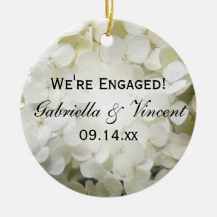 White Hydrangea Engagement Photo Ceramic Ornament