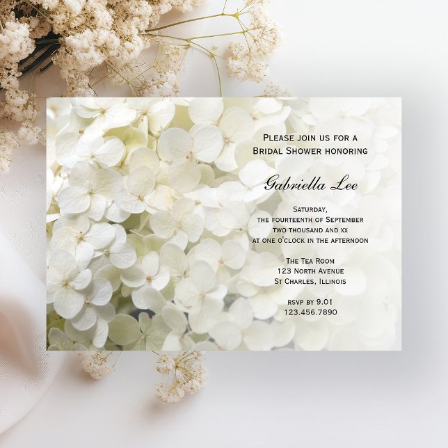 White Hydrangea Floral Bridal Shower Invitation (Creator Uploaded)
