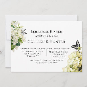 White Hydrangea Floral Butterfly Rehearsal Dinner Invitation