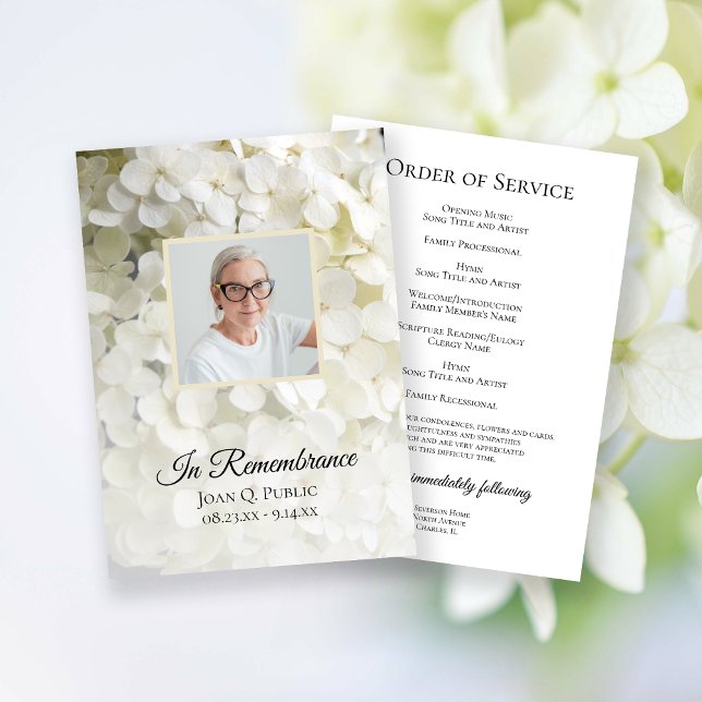 White Hydrangea Floral Funeral Service Program (Creator Uploaded)