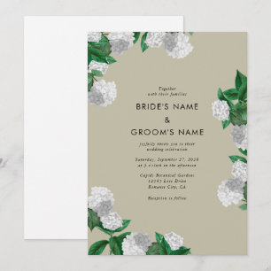 White Hydrangea Floral Greenery Modern Wedding Invitation