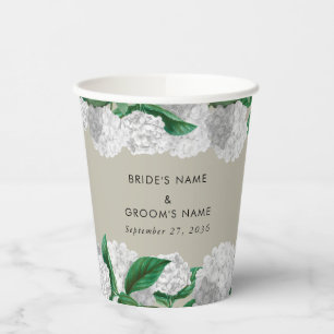 White Hydrangea Floral Greenery Modern Wedding Paper Cups
