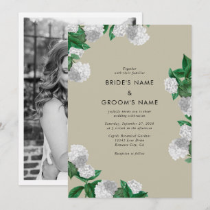 White Hydrangea Floral Greenery Photo Wedding Invitation