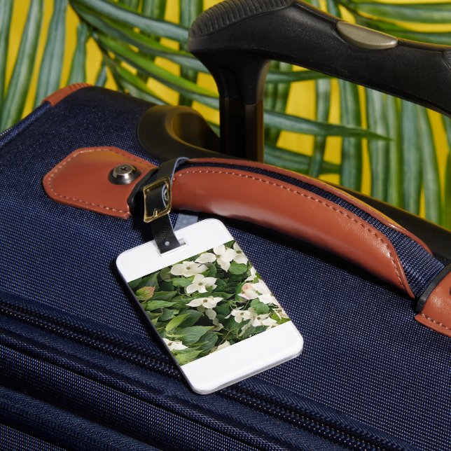 White Hydrangea Floral Luggage Tag Description (Front Insitu 1)