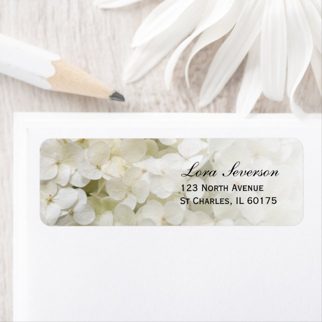 White Hydrangea Floral Return Address (Insitu)