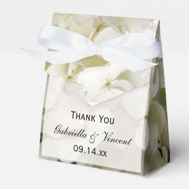 White Hydrangea Floral Wedding Favor Box (Front Side)