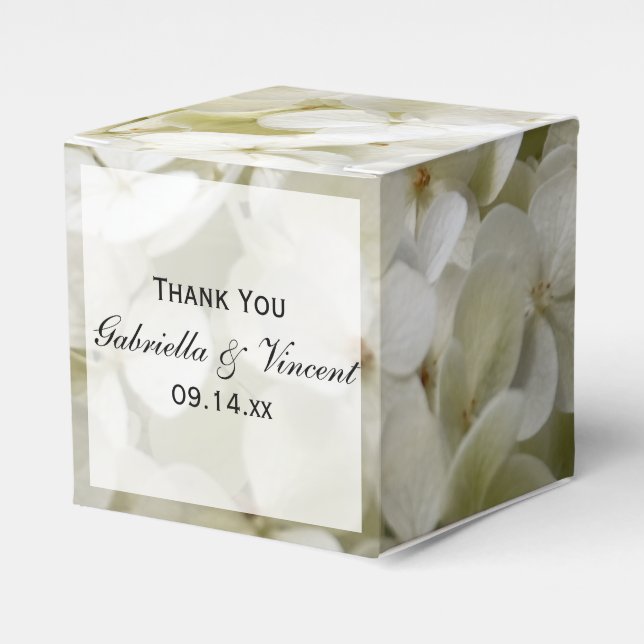 White Hydrangea Floral Wedding Favor Box (Front Side)