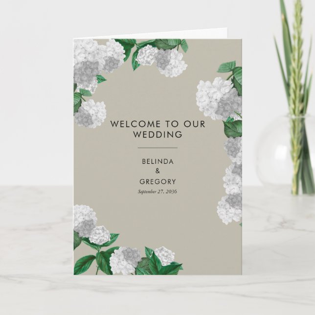 White Hydrangea Floral Wedding Order of Service Program (Front)