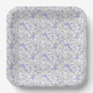 White Hydrangea Flower Petals On Purple Paper Plate