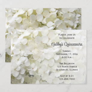 White Hydrangea Flower Quinceanera Invitation