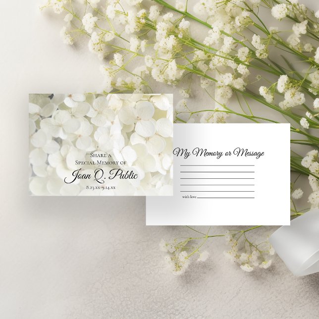 White Hydrangea Flower Share a Memory Funeral  Card (Creator Uploaded)