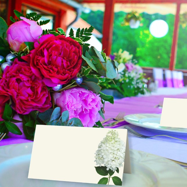 White Hydrangea Flower Tented Place Cards (Creator Uploaded)