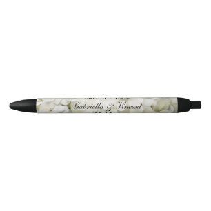 White Hydrangea Flower Wedding Save the Date Black Ink Pen