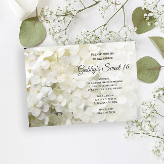 White Hydrangea Flowers Sweet 16 Birthday Party Invitation