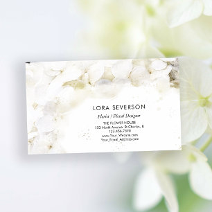 White Hydrangea Flowers Watercolor Florist Business Card