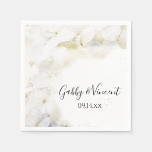 White Hydrangea Flowers Watercolor Wedding Napkins