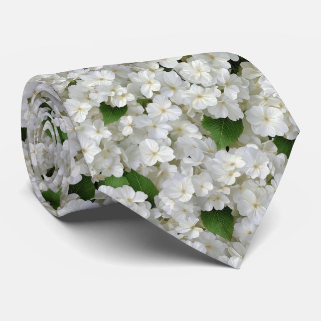 White Hydrangea Garden Pattern Tie (Rolled)