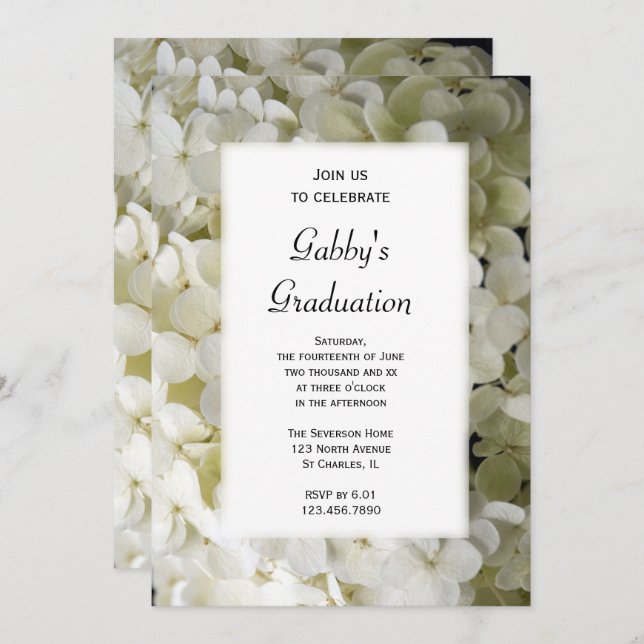 White Hydrangea Graduation Party Invitation (Front/Back)