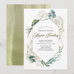 White Hydrangea Greenery Bébé douche Invitations