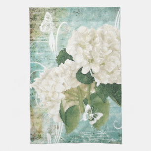 White hydrangea kitchen towel