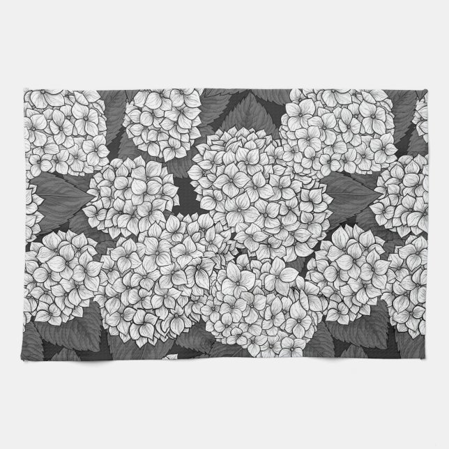 White hydrangea kitchen towel (Horizontal)
