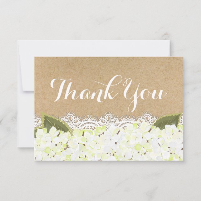 White Hydrangea Lace Modern Rustic Thank You Card (Front)