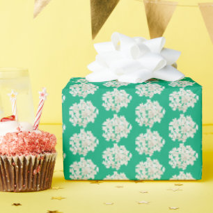 White Hydrangea On Green Wrapping Paper
