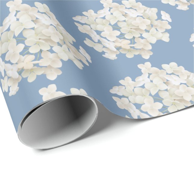 White Hydrangea on Pastel Blue  Wrapping Paper (Roll Corner)
