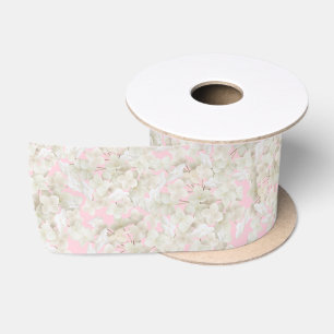 White Hydrangea On Pastel Pink Satin Ribbon