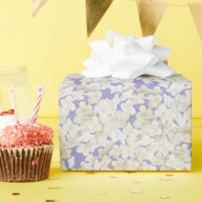 White Hydrangea On Pastel Purple Wrapping Paper (Birthday Party)