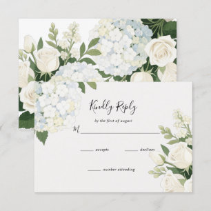 White Hydrangea Rose Elegant Wedding RSVP Card