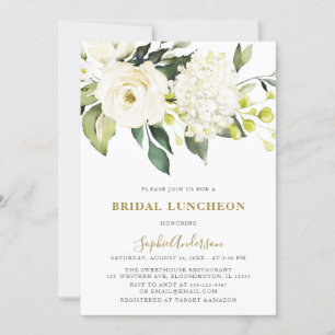 White Hydrangea  Roses BRIDAL LUNCHEON Invitation