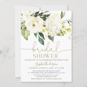White Hydrangea  Roses bridal shower Invitation