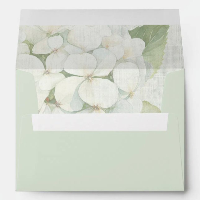 White Hydrangea Sage Green Invite Envelope (Creator Uploaded)