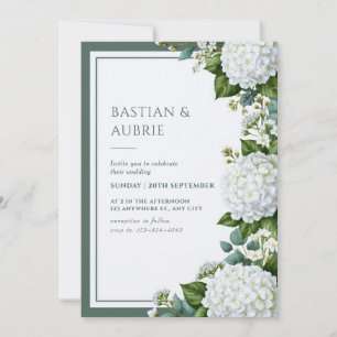 White Hydrangea Sage Wedding Invitation