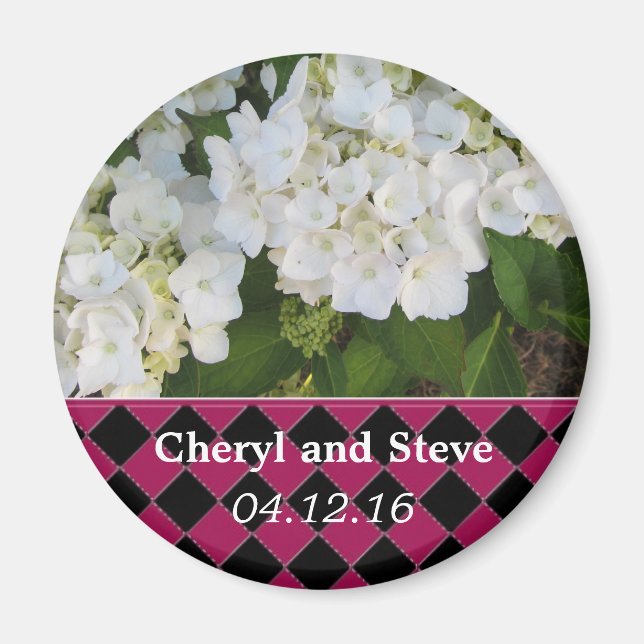 White Hydrangea Save the Date Magnet (Front)
