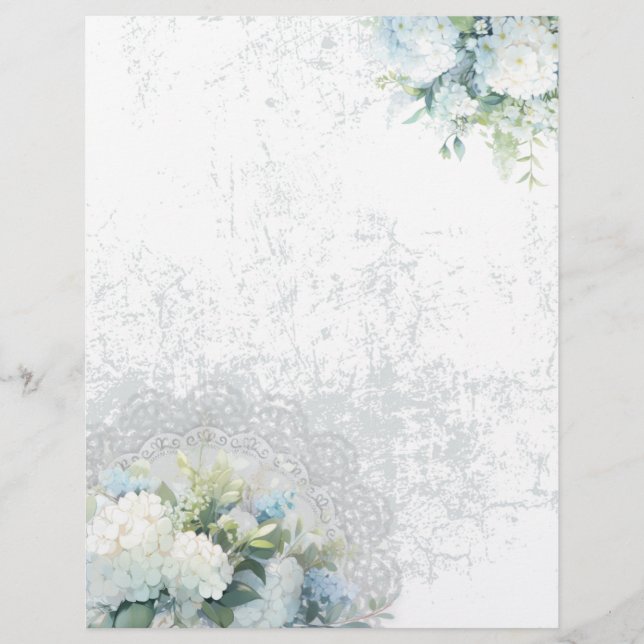 White Hydrangea Shabby Chic Scrapbook Paper (Front)